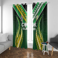 Cook Islands Rugby Window Curtain Unique Style Green Version - Polynesian Pride
