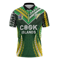 Custom Cook Islands Rugby Zipper Polo Shirt Unique Style Green Version - Polynesian Pride