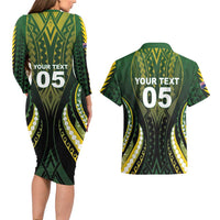 Custom Cook Islands Rugby Couples Matching Long Sleeve Bodycon Dress and Hawaiian Shirt Unique Style Black Version - Polynesian Pride