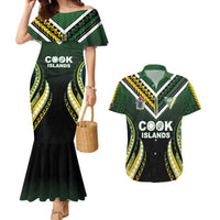 Custom Cook Islands Rugby Couples Matching Mermaid Dress and Hawaiian Shirt Unique Style Black Version - Polynesian Pride