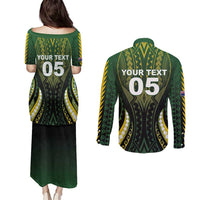 Custom Cook Islands Rugby Couples Matching Puletasi and Long Sleeve Button Shirt Unique Style Black Version - Polynesian Pride