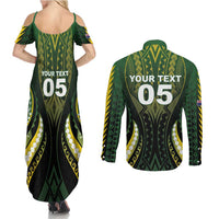 Custom Cook Islands Rugby Couples Matching Summer Maxi Dress and Long Sleeve Button Shirt Unique Style Black Version - Polynesian Pride