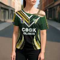 Custom Cook Islands Rugby Cross Shoulder Shirt Unique Style Black Version - Polynesian Pride