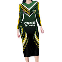 Custom Cook Islands Rugby Family Matching Long Sleeve Bodycon Dress and Hawaiian Shirt Unique Style Black Version - Polynesian Pride