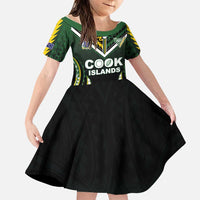 Custom Cook Islands Rugby Family Matching Off The Shoulder Long Sleeve Dress and Hawaiian Shirt Unique Style Black Version - Polynesian Pride