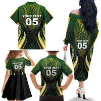 Custom Cook Islands Rugby Family Matching Off The Shoulder Long Sleeve Dress and Hawaiian Shirt Unique Style Black Version - Polynesian Pride