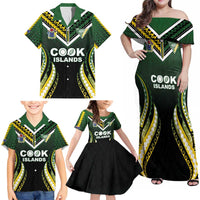 Custom Cook Islands Rugby Family Matching Off Shoulder Maxi Dress and Hawaiian Shirt Unique Style Black Version - Polynesian Pride