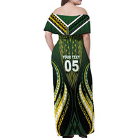 Custom Cook Islands Rugby Family Matching Off Shoulder Maxi Dress and Hawaiian Shirt Unique Style Black Version - Polynesian Pride