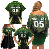 Custom Cook Islands Rugby Family Matching Off Shoulder Short Dress and Hawaiian Shirt Unique Style Black Version - Polynesian Pride