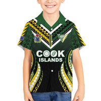 Custom Cook Islands Rugby Family Matching Off Shoulder Short Dress and Hawaiian Shirt Unique Style Black Version - Polynesian Pride