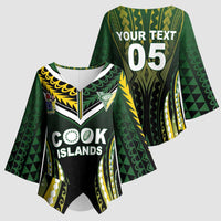 Custom Cook Islands Rugby Kimono Sleeve Blouse Unique Style Black Version - Polynesian Pride