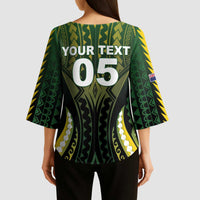 Custom Cook Islands Rugby Kimono Sleeve Blouse Unique Style Black Version - Polynesian Pride