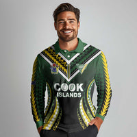 Custom Cook Islands Rugby Long Sleeve Polo Shirt Unique Style Black Version - Polynesian Pride