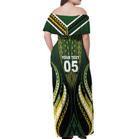 Custom Cook Islands Rugby Off Shoulder Maxi Dress Unique Style Black Version - Polynesian Pride