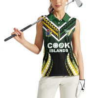 Custom Cook Islands Rugby Women Sleeveless Polo Shirt Unique Style Black Version - Polynesian Pride