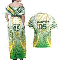 Custom Cook Islands Rugby Couples Matching Off Shoulder Maxi Dress and Hawaiian Shirt Unique Style White Version - Polynesian Pride
