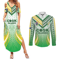 Custom Cook Islands Rugby Couples Matching Summer Maxi Dress and Long Sleeve Button Shirt Unique Style White Version - Polynesian Pride