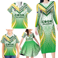 Custom Cook Islands Rugby Family Matching Long Sleeve Bodycon Dress and Hawaiian Shirt Unique Style White Version - Polynesian Pride