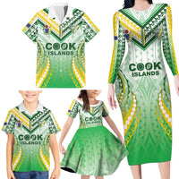 Custom Cook Islands Rugby Family Matching Long Sleeve Bodycon Dress and Hawaiian Shirt Unique Style White Version - Polynesian Pride