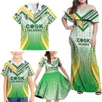 Custom Cook Islands Rugby Family Matching Off Shoulder Maxi Dress and Hawaiian Shirt Unique Style White Version - Polynesian Pride