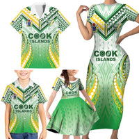 Custom Cook Islands Rugby Family Matching Short Sleeve Bodycon Dress and Hawaiian Shirt Unique Style White Version - Polynesian Pride