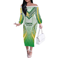 Custom Cook Islands Rugby Off The Shoulder Long Sleeve Dress Unique Style White Version LT05 Women White - Polynesian Pride