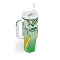 Custom Cook Islands Rugby Tumbler With Handle Unique Style White Version - Polynesian Pride