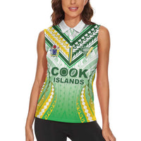 Custom Cook Islands Rugby Women Sleeveless Polo Shirt Unique Style White Version - Polynesian Pride