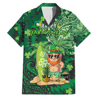 Personalised Hawaii St.Patrick Day Family Matching Mermaid Dress and Hawaiian Shirt Surfing Leprechaun LT05 Dad's Shirt - Short Sleeve Green - Polynesian Pride