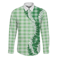 Green Hawaii Palaka Family Matching Off Shoulder Maxi Dress and Hawaiian Shirt Hawaiian Honohono Lei LT05 Dad's Shirt - Long Sleeve Green - Polynesian Pride
