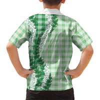 Green Hawaii Palaka Family Matching Off Shoulder Short Dress and Hawaiian Shirt Hawaiian Honohono Lei LT05 - Polynesian Pride