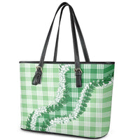 Green Hawaii Palaka Leather Tote Bag Hawaiian Honohono Lei