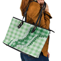 Green Hawaii Palaka Leather Tote Bag Hawaiian Honohono Lei