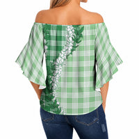 Green Hawaii Palaka Off Shoulder Wrap Waist Top Hawaiian Honohono Lei LT05 - Polynesian Pride