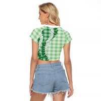 Green Hawaii Palaka Raglan Cropped T Shirt Hawaiian Honohono Lei LT05 - Polynesian Pride