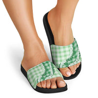 Green Hawaii Palaka Slide Sandals Hawaiian Honohono Lei