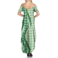 Green Hawaii Palaka Summer Maxi Dress Hawaiian Honohono Lei
