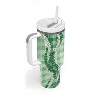 Green Hawaii Palaka Tumbler With Handle Hawaiian Honohono Lei