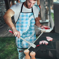 Blue Hawaii Palaka Apron Hawaiian Honohono Lei