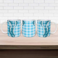 Blue Hawaii Palaka Ceramic Mug Hawaiian Honohono Lei