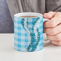 Blue Hawaii Palaka Ceramic Mug Hawaiian Honohono Lei