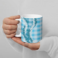 Blue Hawaii Palaka Ceramic Mug Hawaiian Honohono Lei
