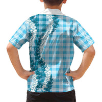 Blue Hawaii Palaka Family Matching Mermaid Dress and Hawaiian Shirt Hawaiian Honohono Lei
