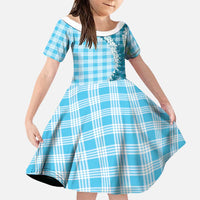 Blue Hawaii Palaka Family Matching Short Sleeve Bodycon Dress and Hawaiian Shirt Hawaiian Honohono Lei
