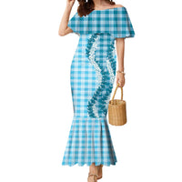 Blue Hawaii Palaka Mermaid Dress Hawaiian Honohono Lei