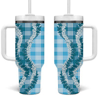 Blue Hawaii Palaka Tumbler With Handle Hawaiian Honohono Lei