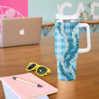 Blue Hawaii Palaka Tumbler With Handle Hawaiian Honohono Lei