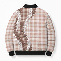 Beige Hawaii Palaka Bomber Puffer Jacket Hawaiian Honohono Lei