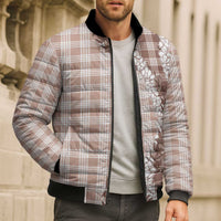 Beige Hawaii Palaka Bomber Puffer Jacket Hawaiian Honohono Lei