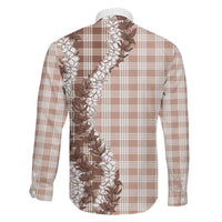 Beige Hawaii Palaka Family Matching Off The Shoulder Long Sleeve Dress and Hawaiian Shirt Hawaiian Honohono Lei LT05 - Polynesian Pride